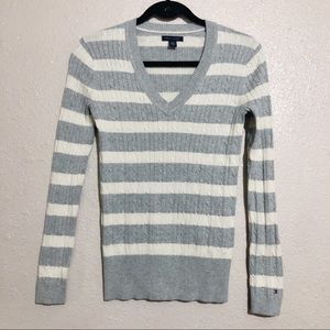 Tommy Hilfiger Striped V-Neck Ribbed Sweater Small